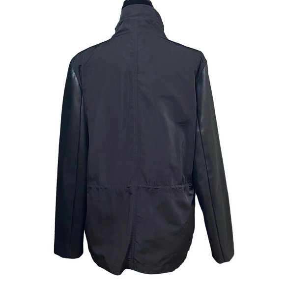 Tribal Black Utility Jacket Large Vegan Leather Sleeves Adjustable Waist - Picture 3 of 7